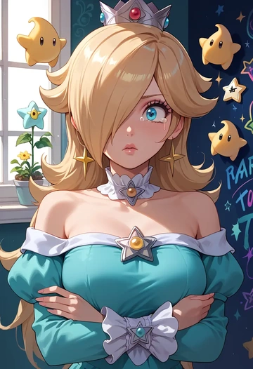 mario_(series),rosalina,silk graffiti shirt,dolphin shorts  - AI generated anime art