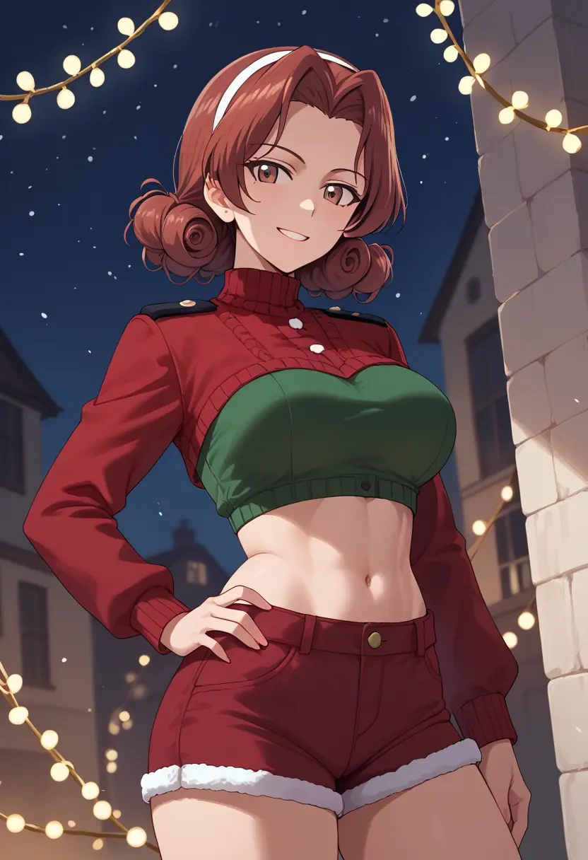 girls_und_panzer,rosehip_(girls_und_panzer),Christmas,red velvet shorts  - 