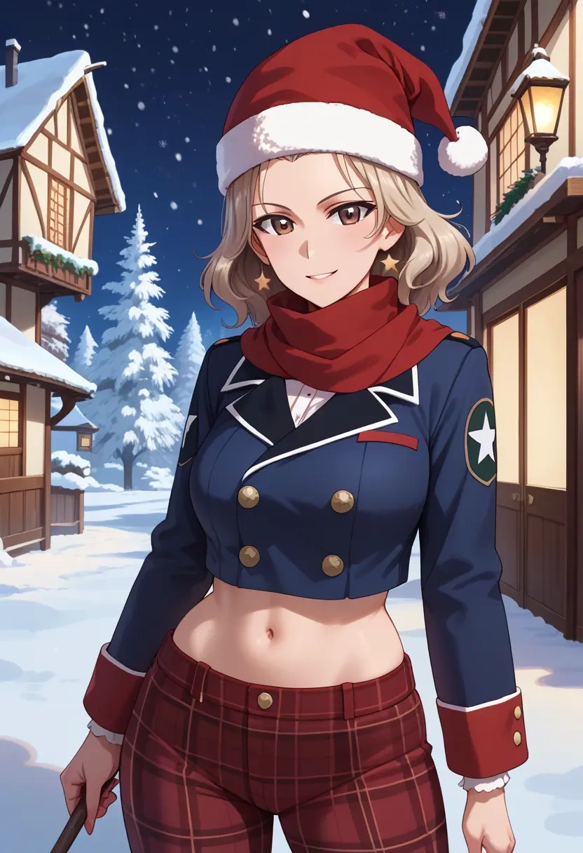 girls_und_panzer,rosehip_(girls_und_panzer),Christmas,plaid trousers  - 