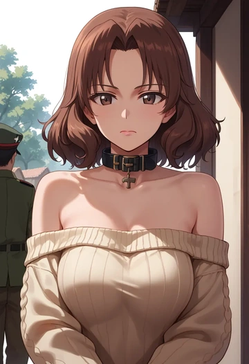 girls_und_panzer,rosehip_(girls_und_panzer),sweater,off-shoulder,collar  - AI generated anime art