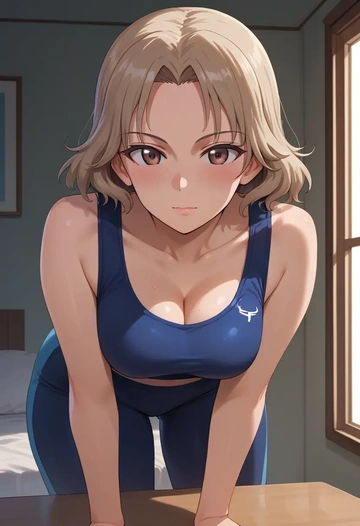 girls_und_panzer,rosehip_(girls_und_panzer),tankini top,board shorts  - AI generated anime art