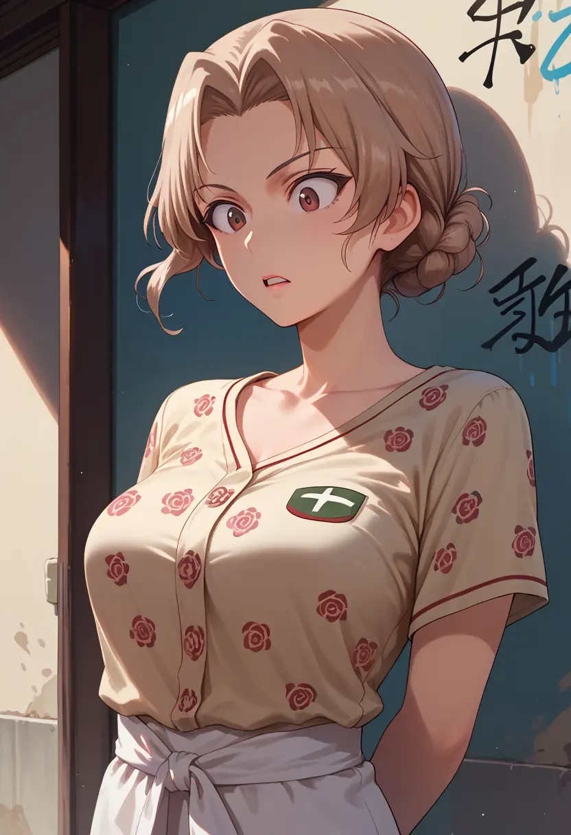 girls_und_panzer,rosehip_(girls_und_panzer),silk graffiti shirt,dolphin shorts  - 