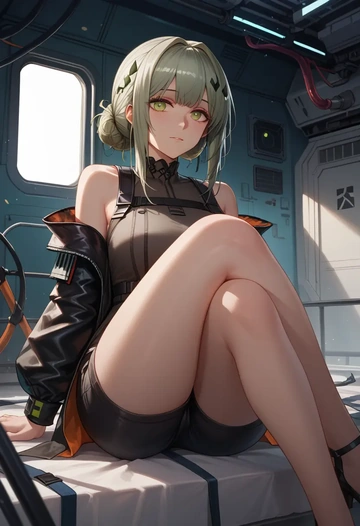 arknights,rosmontis_(arknights),leather,shorts  - AI generated anime art