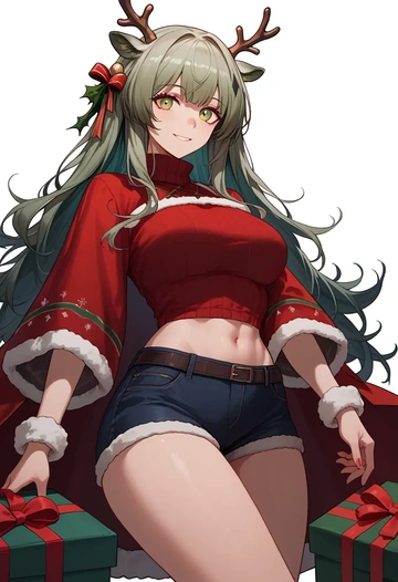 arknights,rosmontis_(arknights),Christmas,red velvet shorts,turtleneck sweater  - AI generated anime art