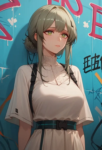 arknights,rosmontis_(arknights),neon graffiti top,dolphin shorts  - AI generated anime art