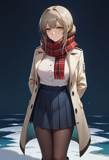 arknights,rosmontis_(arknights),winter,student uniform,fur-trimmed coat  - AI generated anime art