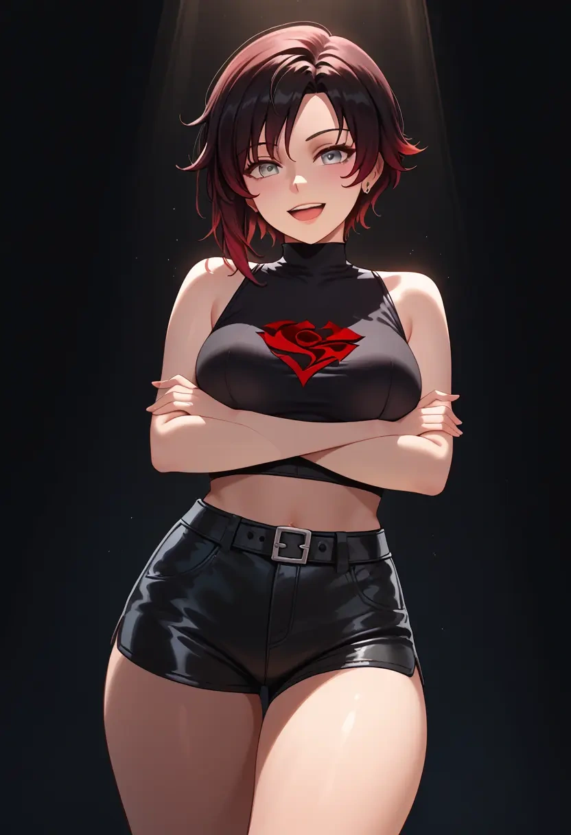 rwby,ruby_rose,leather,shorts,crop top  - 