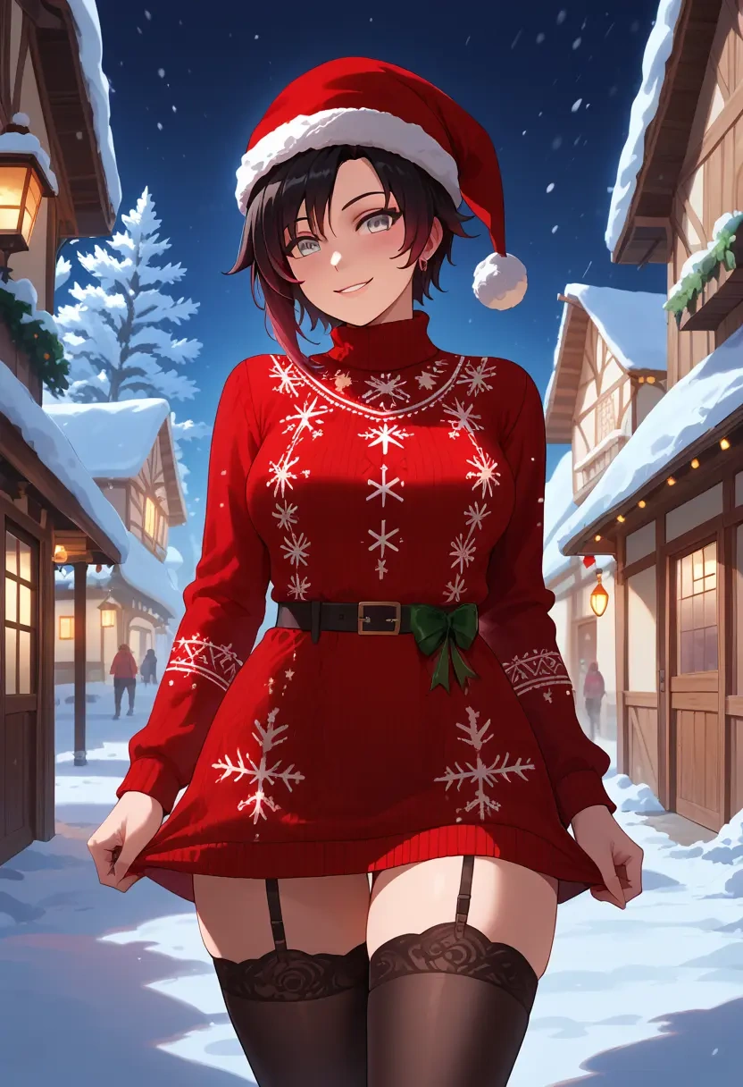 rwby,ruby_rose,sweater,stockings,Thigh garters  - 