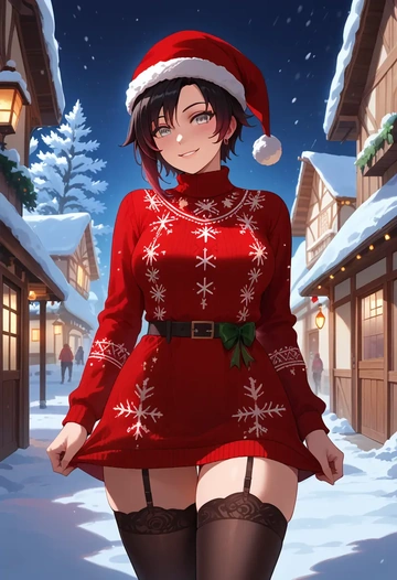 rwby,ruby_rose,sweater,stockings,Thigh garters  - AI generated anime art