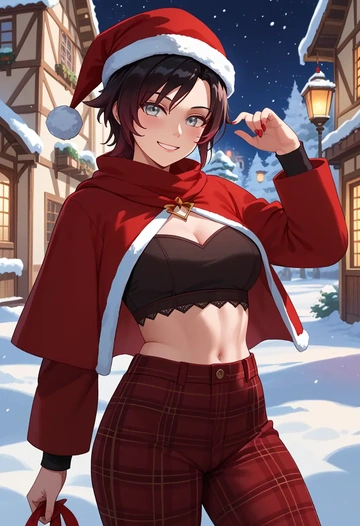 rwby,ruby_rose,Christmas,plaid trousers  - AI generated anime art