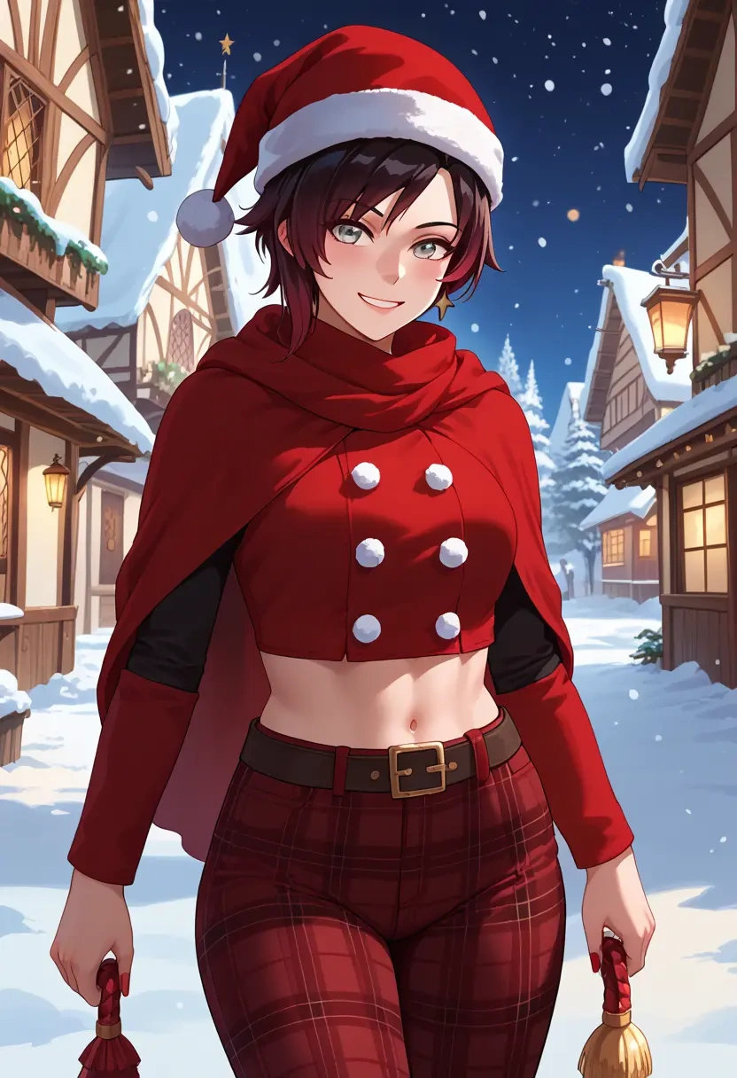 rwby,ruby_rose,Christmas,plaid trousers  - 