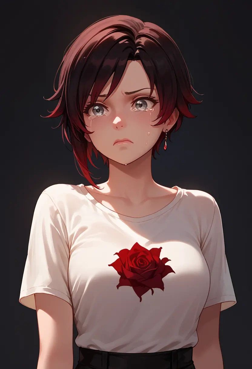 rwby,ruby_rose,pop art shirt,dolphin shorts  - 