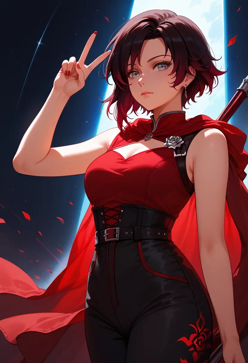 rwby,ruby_rose,jumpsuit,sleeveless,flare pants  - 