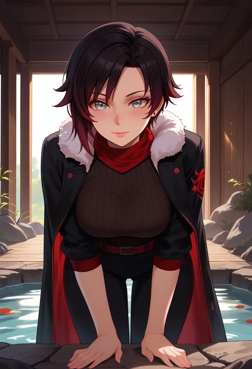 rwby,ruby_rose,coat,fur-collar,tailored trousers  - 