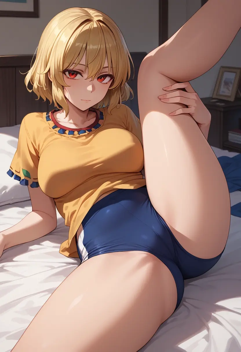 touhou,rumia,yoga shorts,spread legs,sexy,one leg up  - 