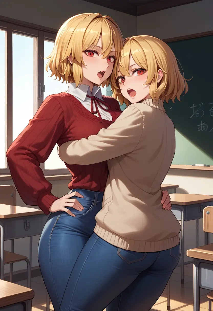 touhou,rumia,teacher, sweater, jeans shorts  - 