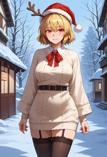 touhou,rumia,sweater,stockings,Thigh garters  - AI generated anime art