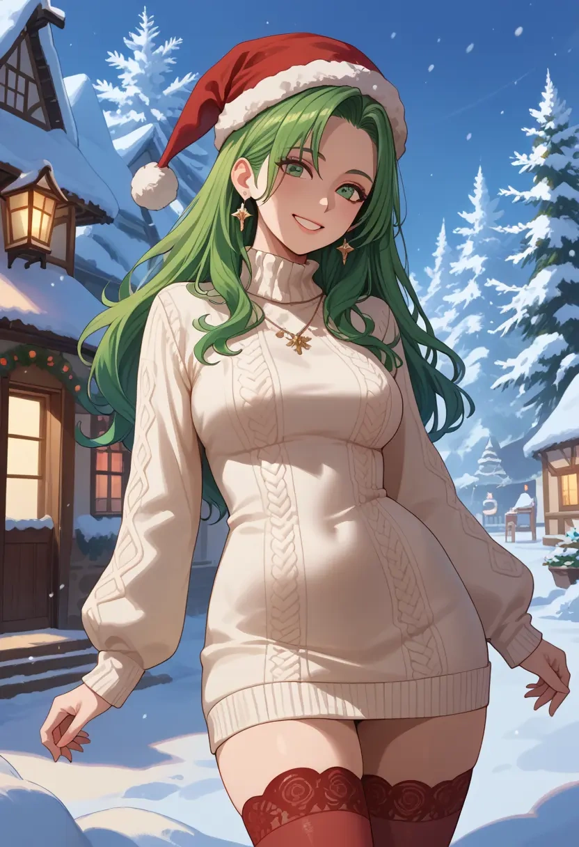 final_fantasy,rydia_(ff4),Christmas,sweater dress,stockings  - 