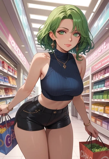 final_fantasy,rydia_(ff4),leather,shorts,crop top  - AI generated anime art