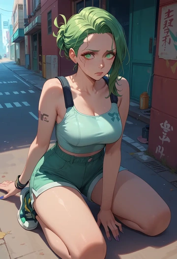 final_fantasy,rydia_(ff4),sleeveless swim top,shorts-style bottom,contrast stitching  - AI generated anime art