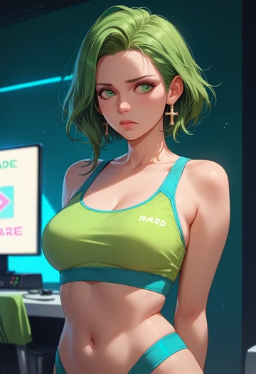 final_fantasy,rydia_(ff4),sports bra,high-waisted leggings  - AI generated anime art