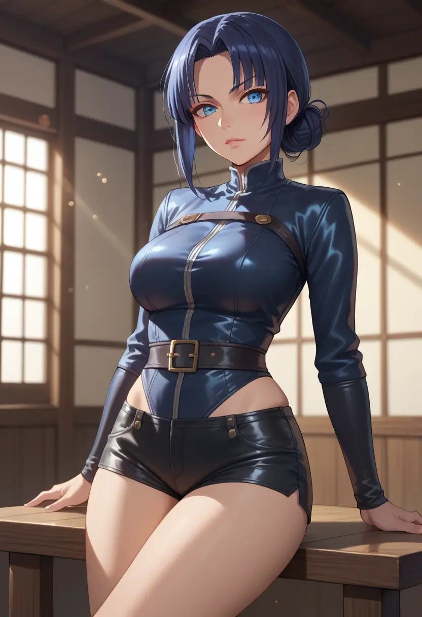 kara_no_kyoukai,ryougi_shiki,leather,shorts  - 