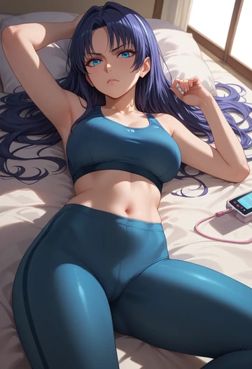 kara_no_kyoukai,ryougi_shiki,yoga shorts, bra  - AI generated anime art