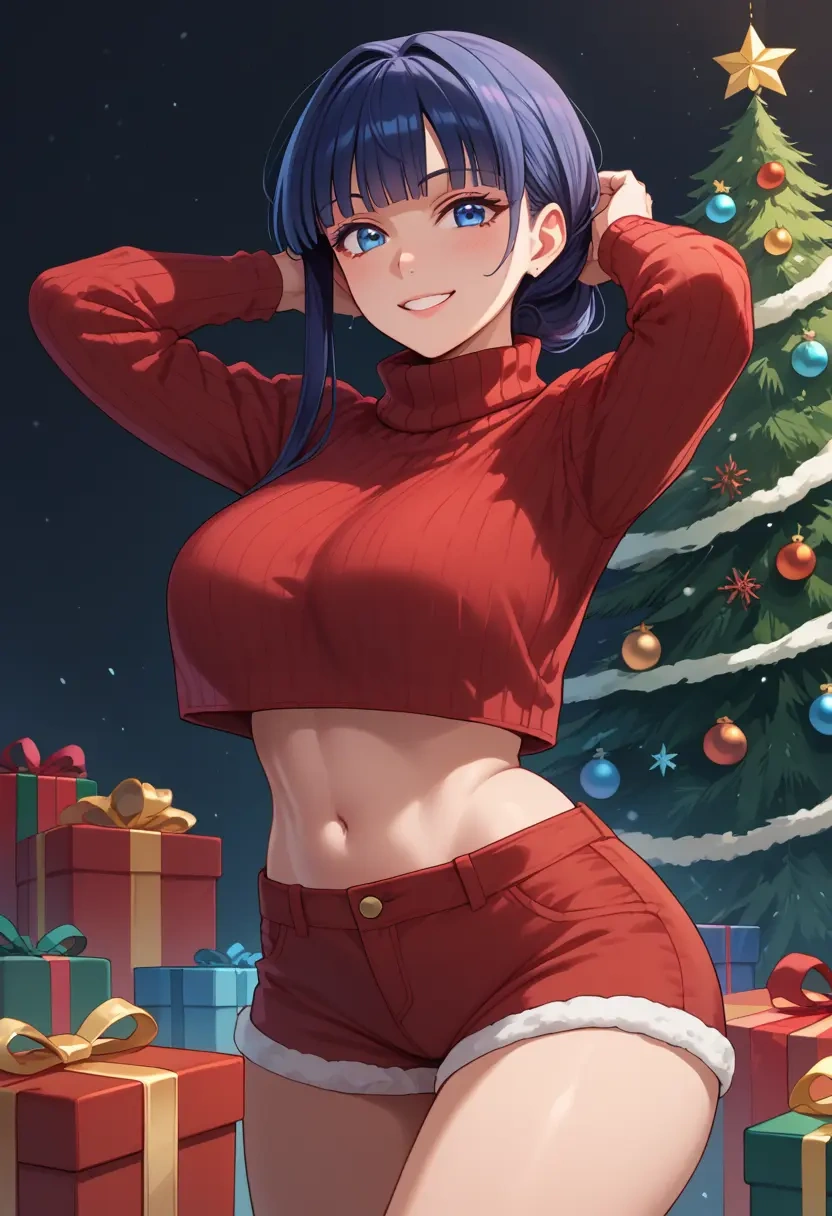 kara_no_kyoukai,ryougi_shiki,Christmas,red velvet shorts,turtleneck sweater  - 