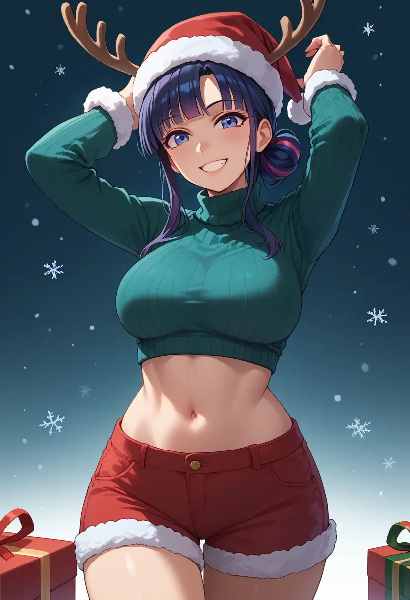 kara_no_kyoukai,ryougi_shiki,Christmas,red velvet shorts,turtleneck sweater  - 