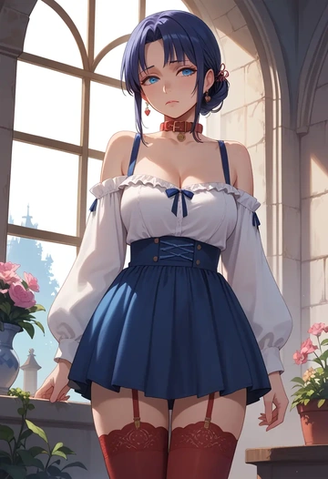 kara_no_kyoukai,ryougi_shiki,collar,oversized,Thigh garters  - AI generated anime art