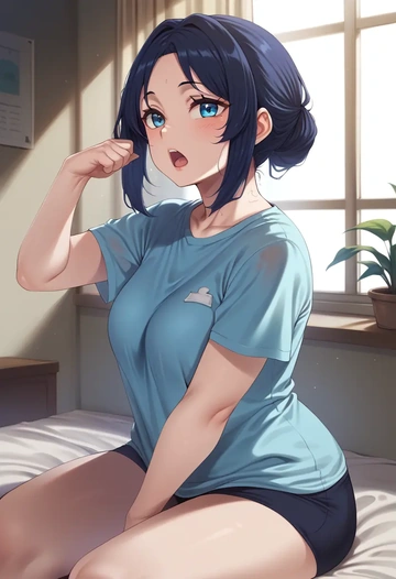 kara_no_kyoukai,ryougi_shiki,running shirt,shorts,sneakers  - AI generated anime art