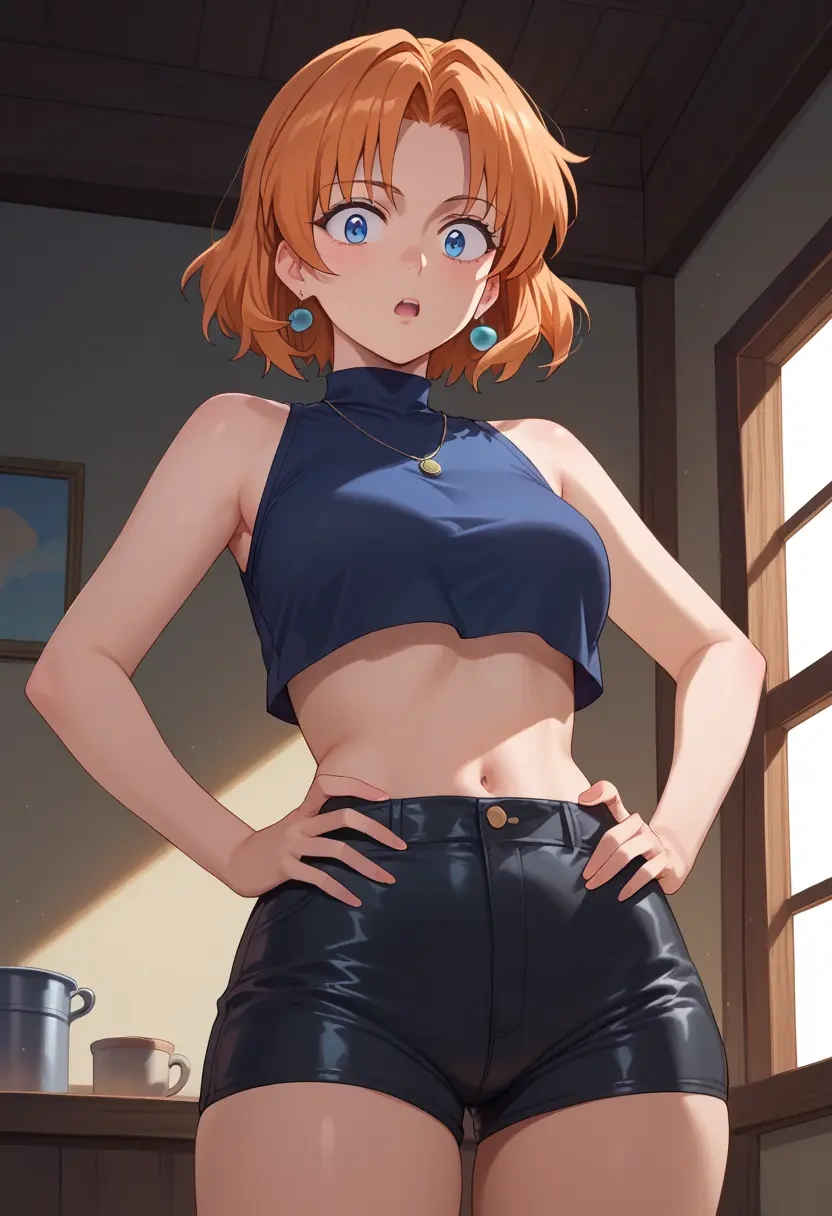 higurashi_no_naku_koro_ni,ryuuguu_rena,leather,shorts,crop top  - 