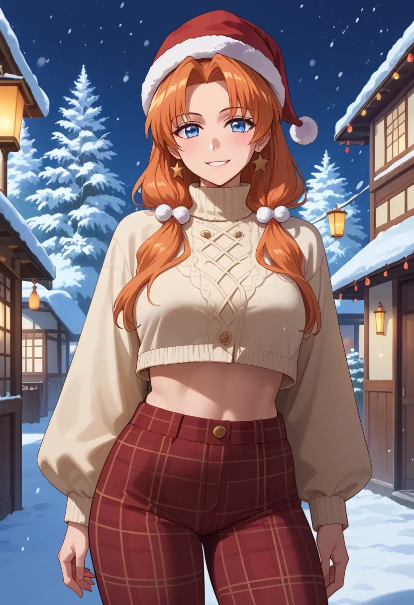 higurashi_no_naku_koro_ni,ryuuguu_rena,Christmas,plaid trousers  - 