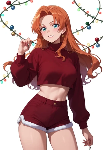 higurashi_no_naku_koro_ni,ryuuguu_rena,Christmas,red velvet shorts  - AI generated anime art