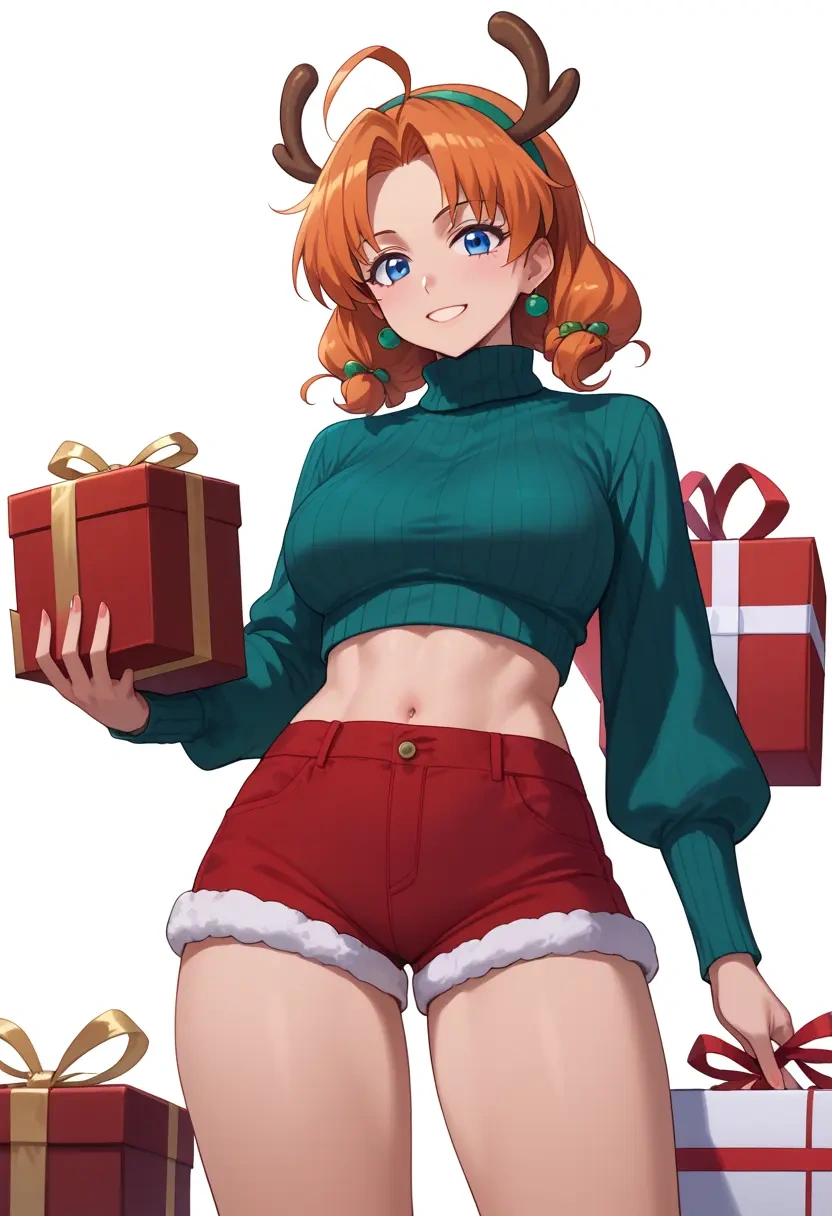 higurashi_no_naku_koro_ni,ryuuguu_rena,Christmas,red velvet shorts,turtleneck sweater  - 