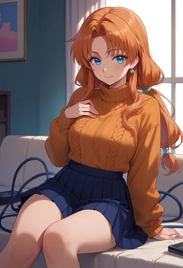 higurashi_no_naku_koro_ni,ryuuguu_rena,sweater,cropped,pleated midi skirt  - AI generated anime art