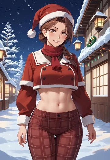 kantai_collection,ryuujou_(kancolle),Christmas,plaid trousers  - AI generated anime art