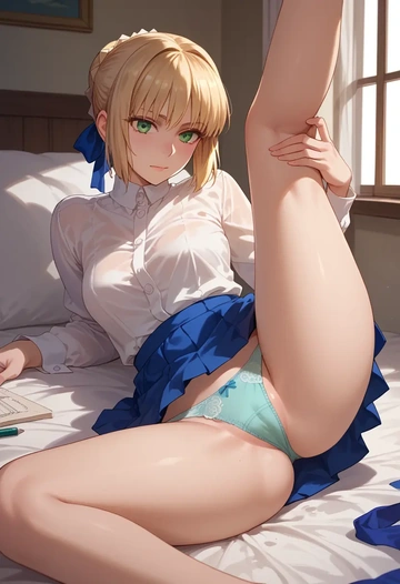 fate_(series),saber,mini skirt,panties,spread legs,one leg up,sexy  - AI generated anime art