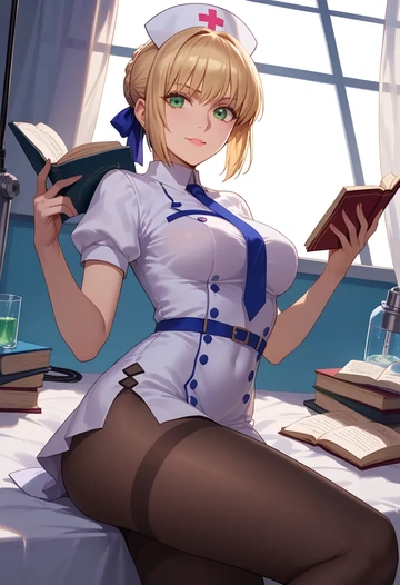 fate_(series),saber,nurse, pantyhose,mini skirt  - AI generated anime art