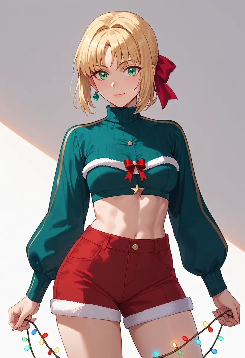 fate_(series),saber,Christmas,red velvet shorts  - 