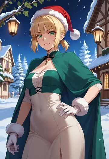 fate_(series),saber,Christmas,dress  - AI generated anime art