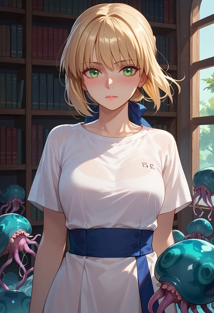 fate_(series),saber,calligraphy print shirt,dolphin shorts  - 