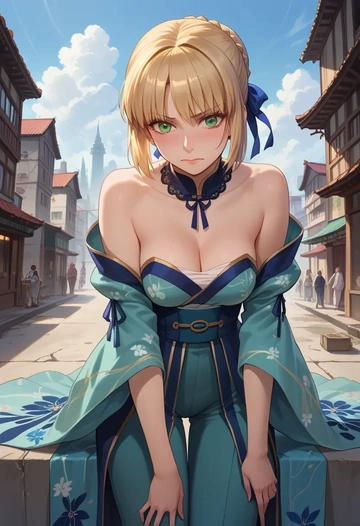 fate_(series),saber,kimono,silk,wide-leg trousers  - AI generated anime art