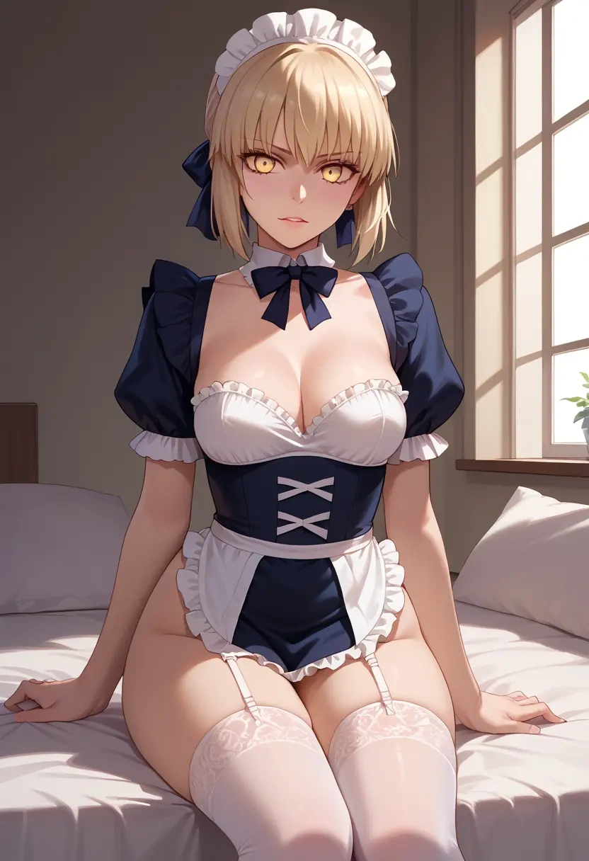 fate_(series),saber_alter,maid, sexy, stockings,panties  - 