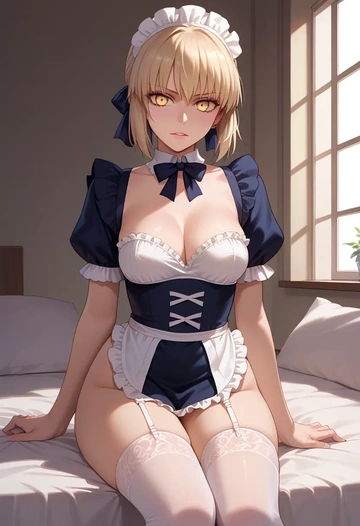 fate_(series),saber_alter,maid, sexy, stockings,panties  - AI generated anime art