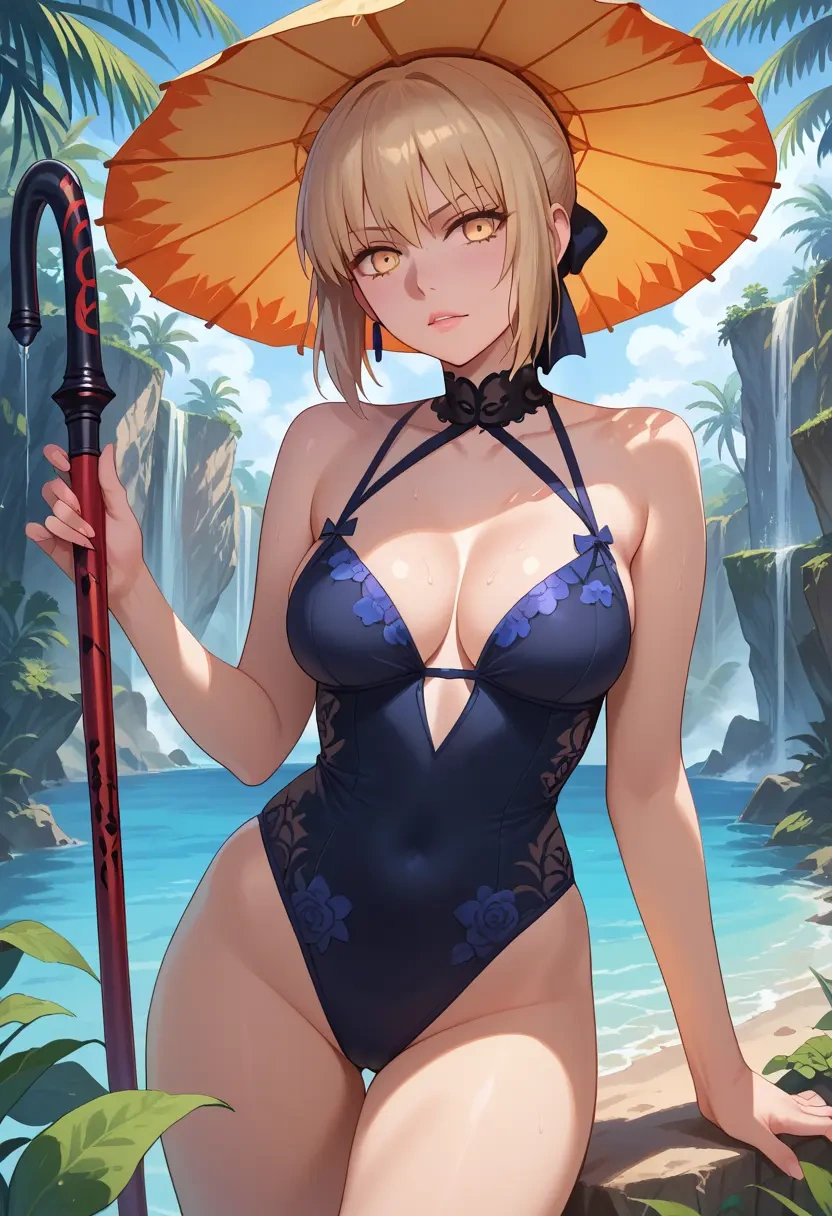 fate_(series),saber_alter,swimsuit,floral print  - 