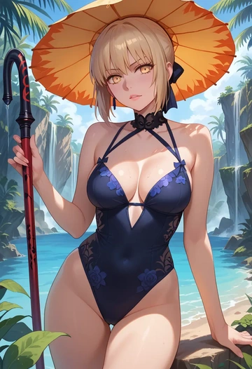 fate_(series),saber_alter,swimsuit,floral print  - AI generated anime art