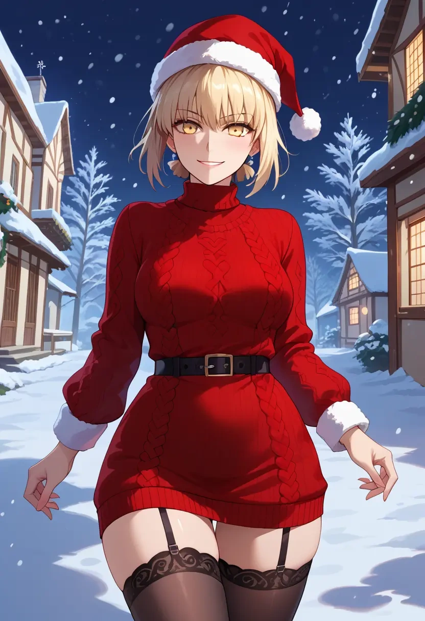 fate_(series),saber_alter,sweater,stockings,Thigh garters  - 