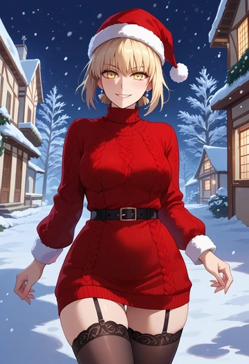 fate_(series),saber_alter,sweater,stockings,Thigh garters  - AI generated anime art