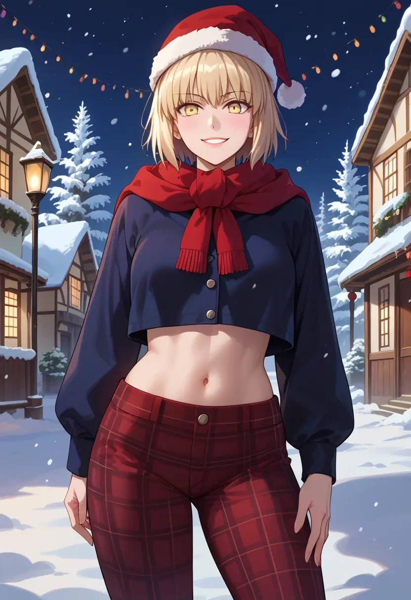 fate_(series),saber_alter,Christmas,plaid trousers  - 